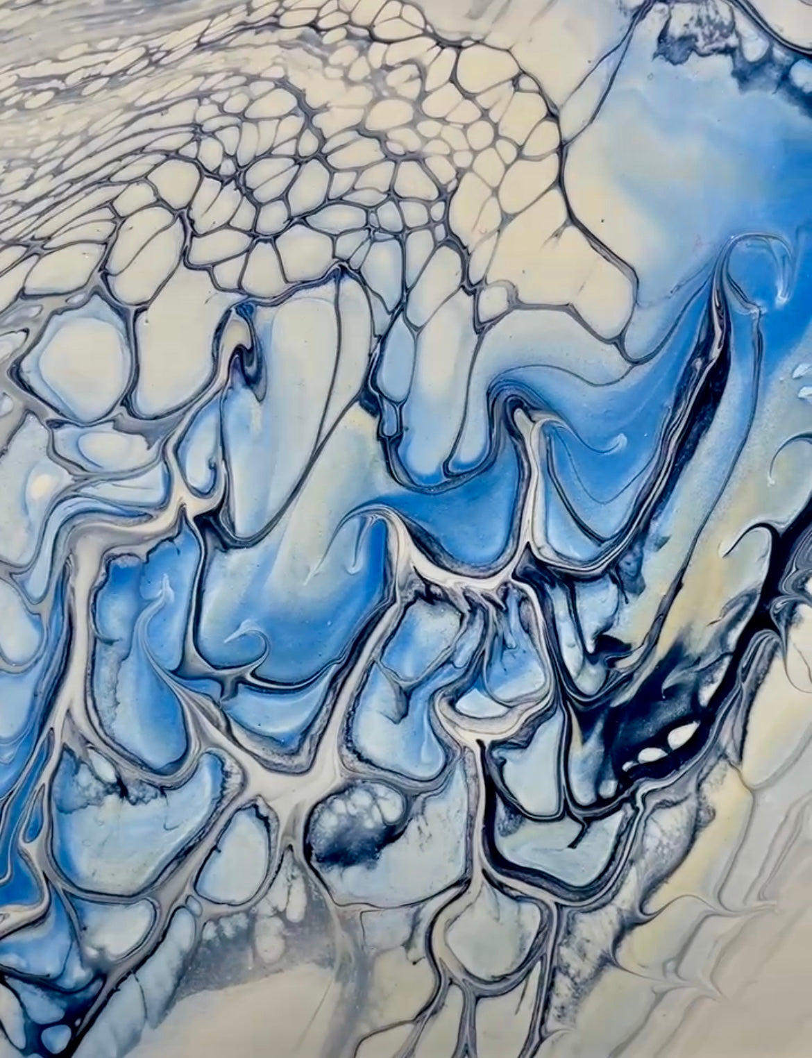 Abstract art with blue and white patterns