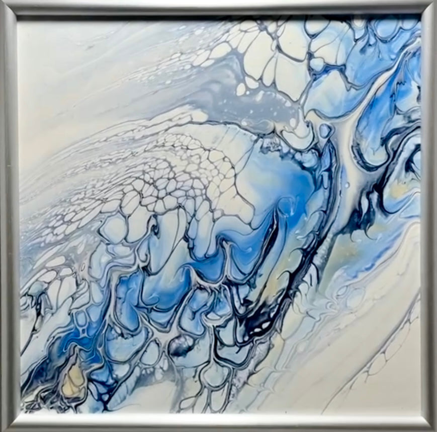 Abstract art piece with blue and white colors